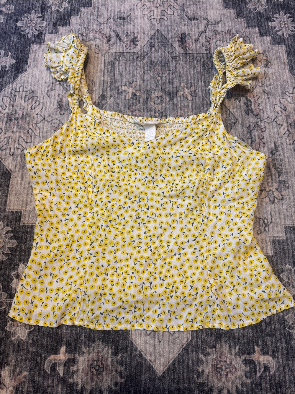 H&M Yellow Floral Ruffle-Strap Tank Top